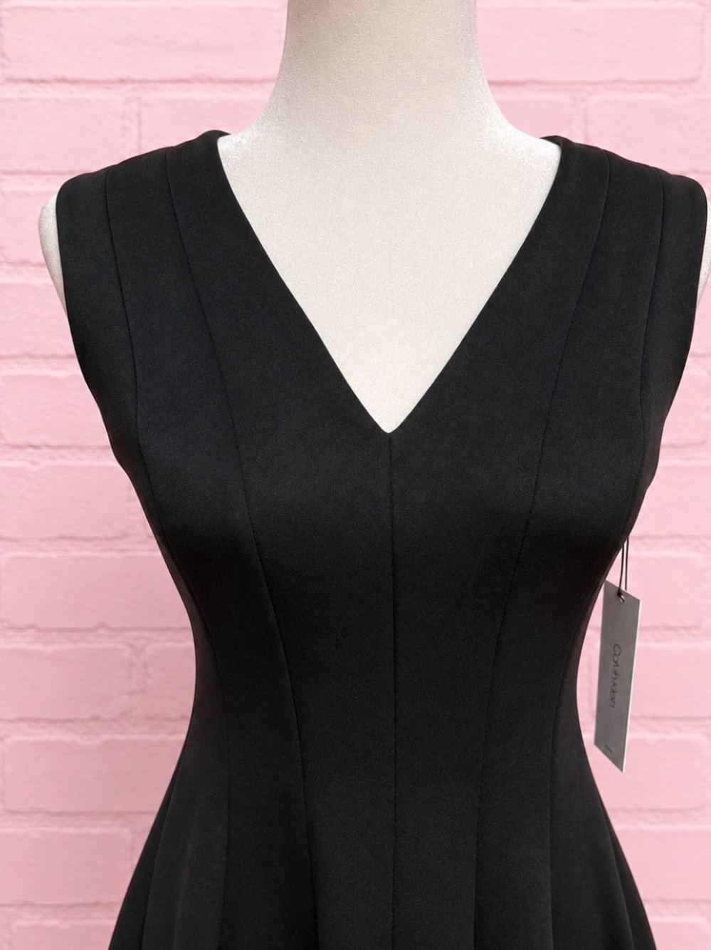 Calvin Klein Black V-Neck Fit-and-Flare Dress - Picture 3 of 9